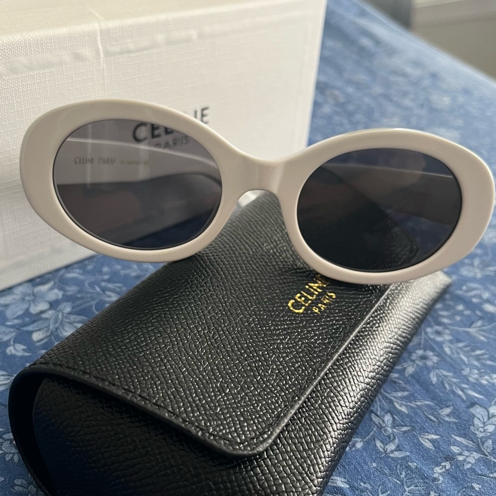 Celine Triomphe White Oval Sunglasses